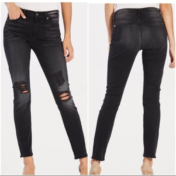 7 For All Mankind-Distress Knee Washed Black Jeans - Picture 1 of 14